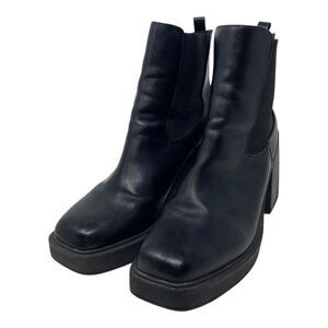 Vintage 90s Y2K Leather Chunky Square Toe Block Heel Boot Punk Goth Size 10